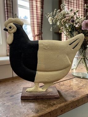 HAND-PAINTED FARMHOUSE CHICKEN STATUE